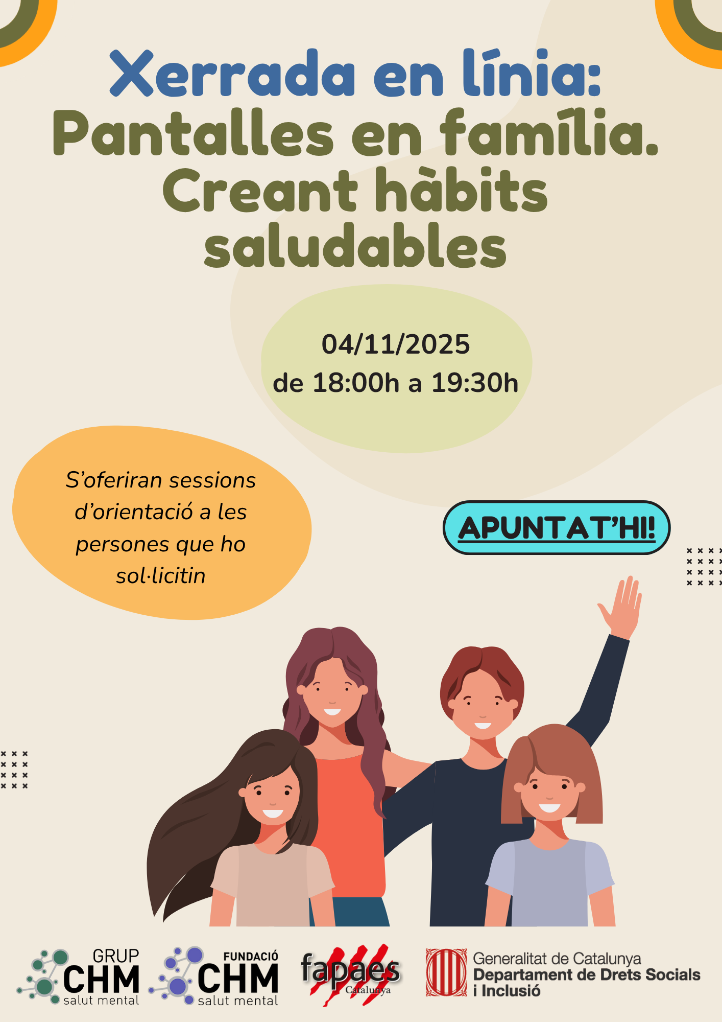 Xerrada en línia: Pantalles en família. Creant hàbits saludables - 04/11/2025 de 18:00 a 19:30